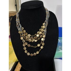 vtg Jules multi stand necklace with gold tone discs and metallic seed beads